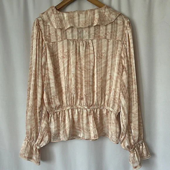 Sam Edelman Shimmery Pink Long Sleeve Ruffle Blouse Shirt Top **Size XL**🌸🌸 - Picture 2 of 5